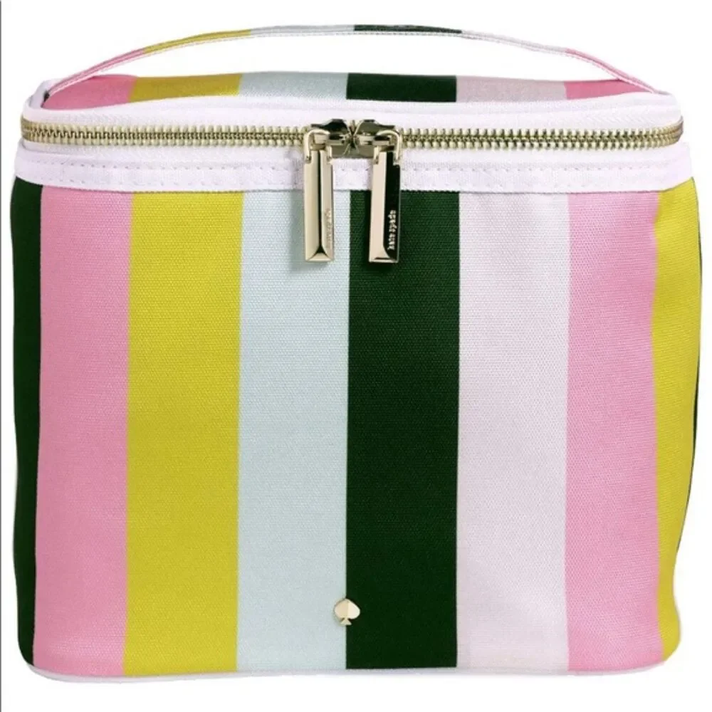KATE SPADE Multicolored Striped Compact Insulated LOGO Lunch Tote Bag Bag NEW